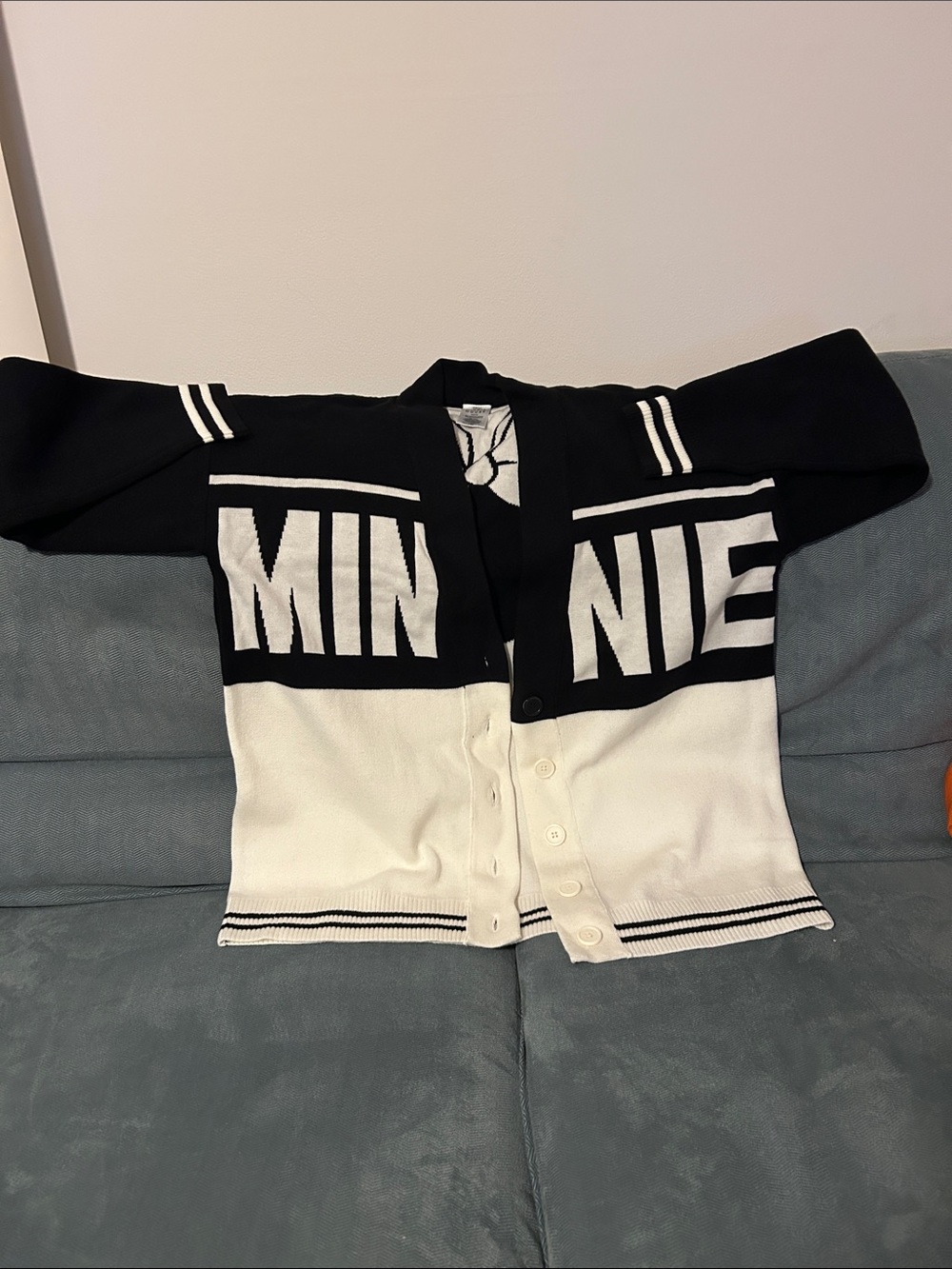 Disney Black and White Minnie Button-Front Cardigan. Women’s medium